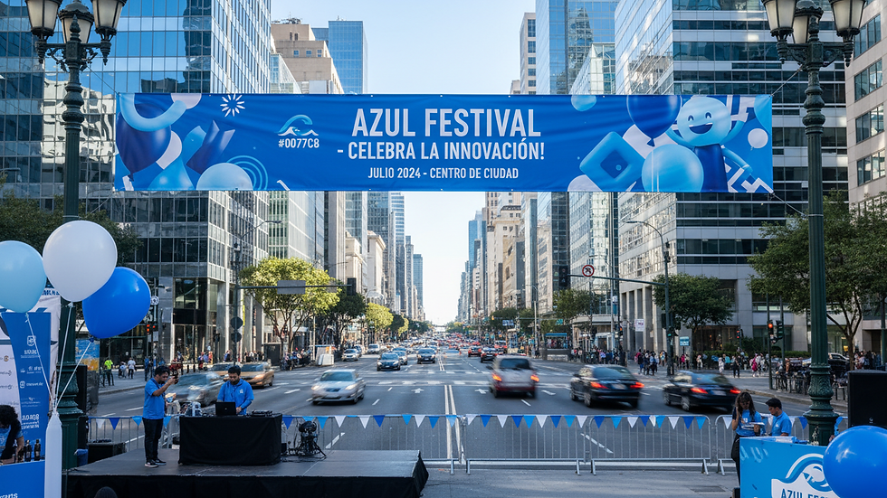 Vista frontal de un banner publicitario grande en una avenida concurrida