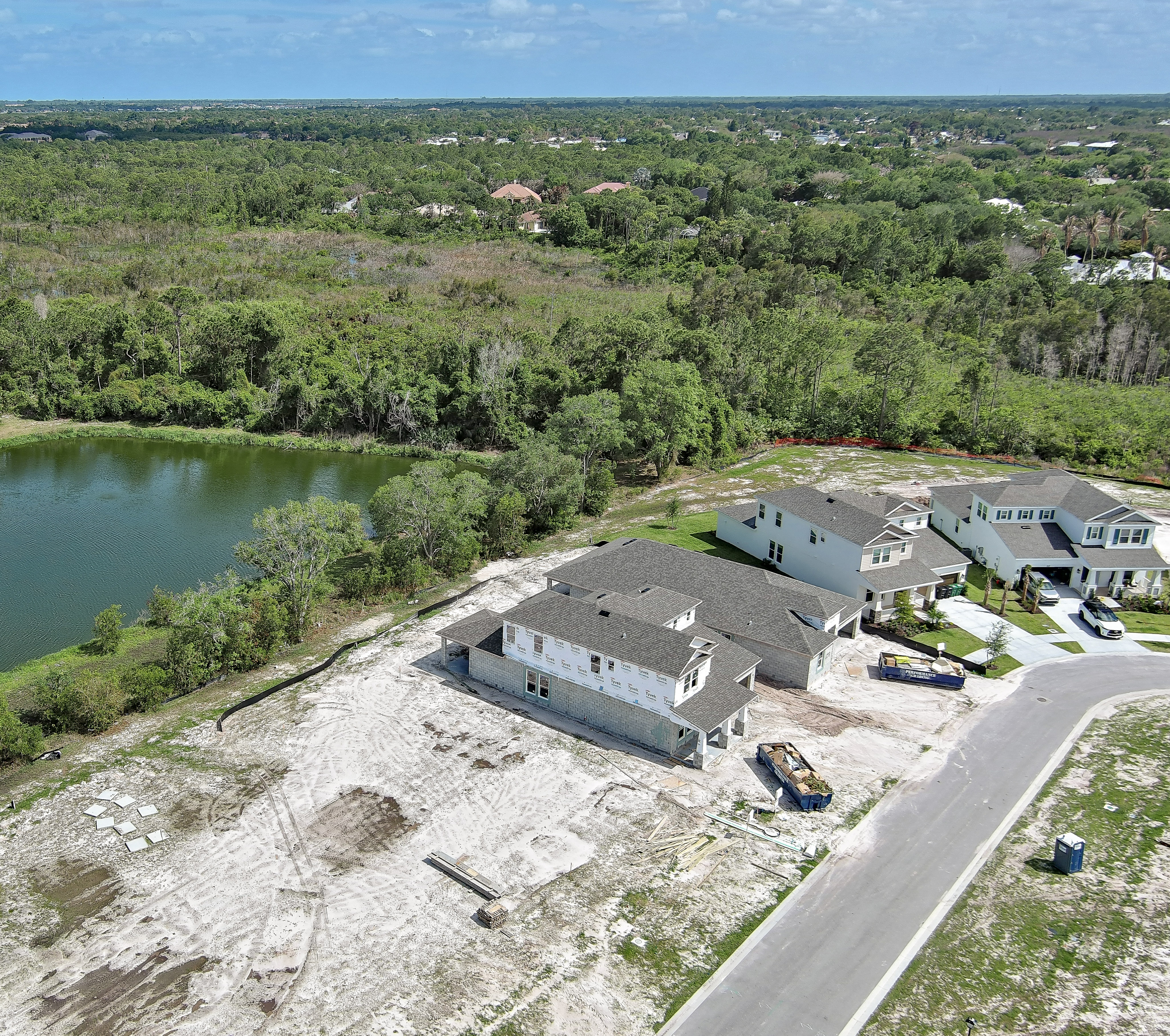 Aerial view of a new construction home documented during progress monitoring
