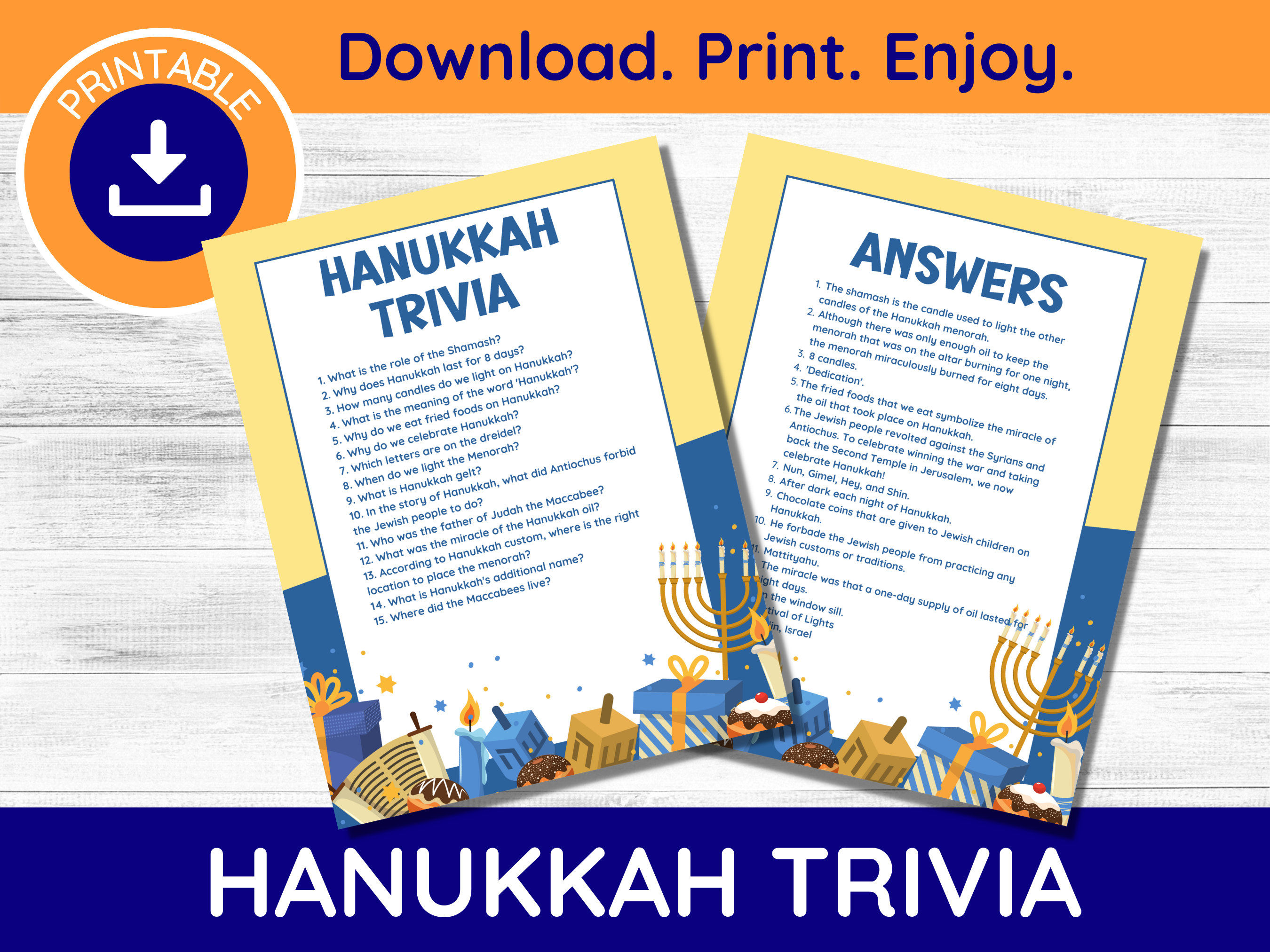 Printable Hanukkah Trivia, Chanukah Activities, Hanukkah Games, Printable Hanuk