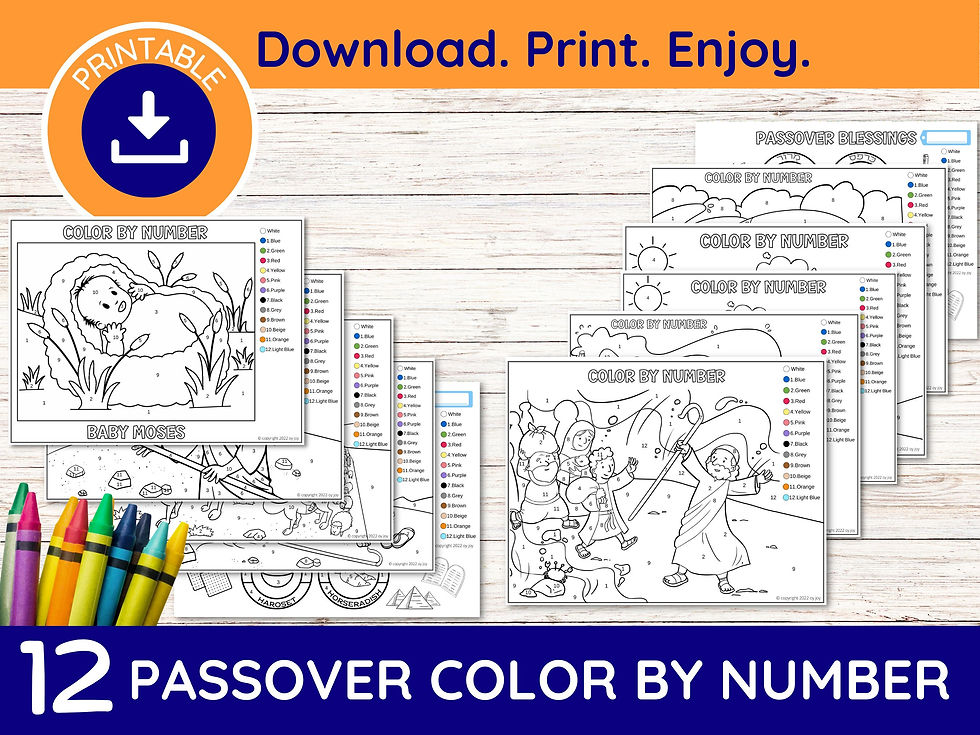 Printable Passover Color by Number, Printable Passover Activities, Passover for