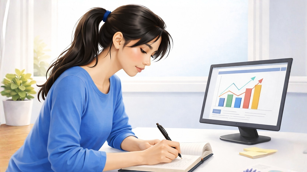 Illustration d'une femme concentrée devant son ordinateur