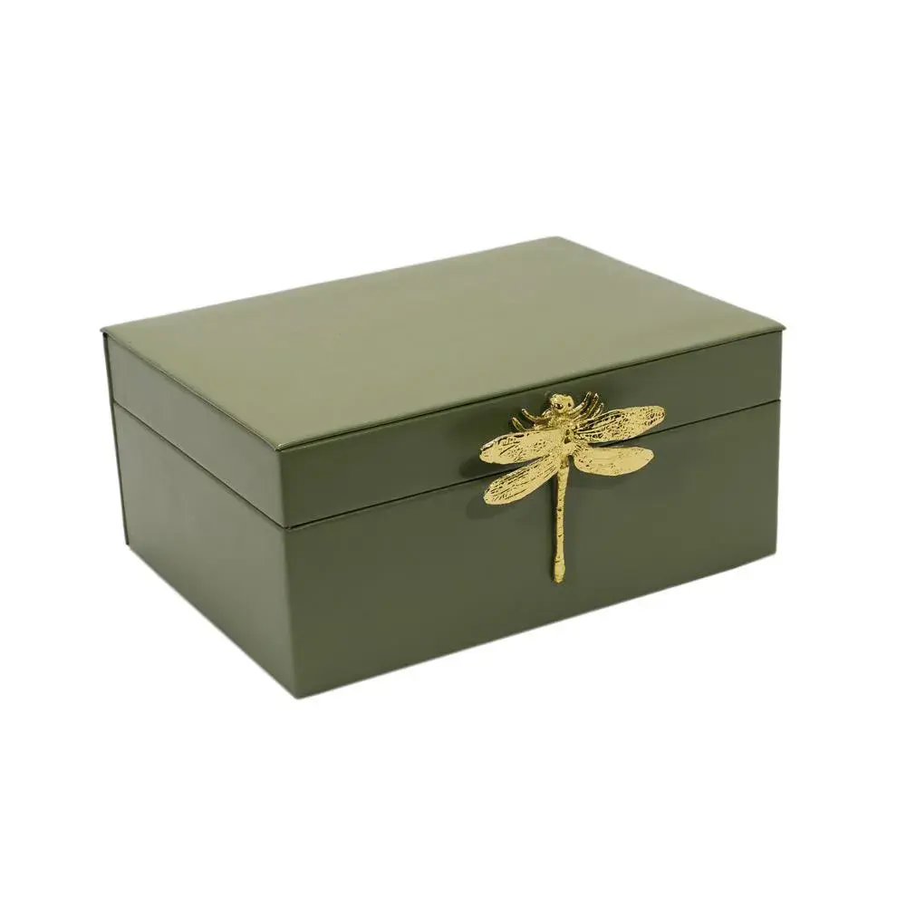 155320 Caixa Decor Verde com Libelula Dourada G