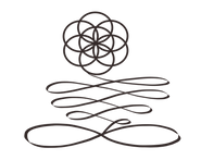 Logo of person in meditation: Legs form an infinity symbol, Body is a vertical unalome, Head is the Flower of Life