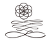 Logo of person in meditation: Legs form an infinity symbol, Body is a vertical unalome, Head is the Flower of Life
