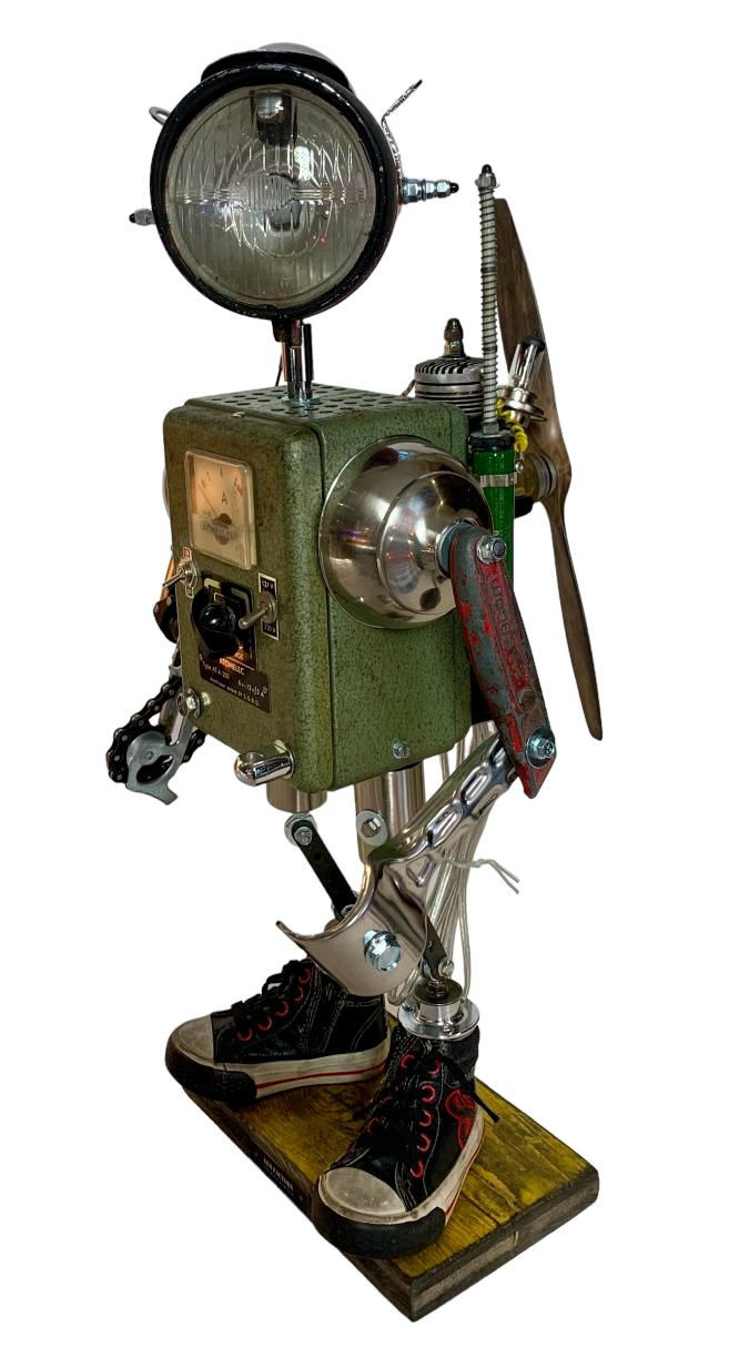 Miniature : Robot lampe sur socle en bois