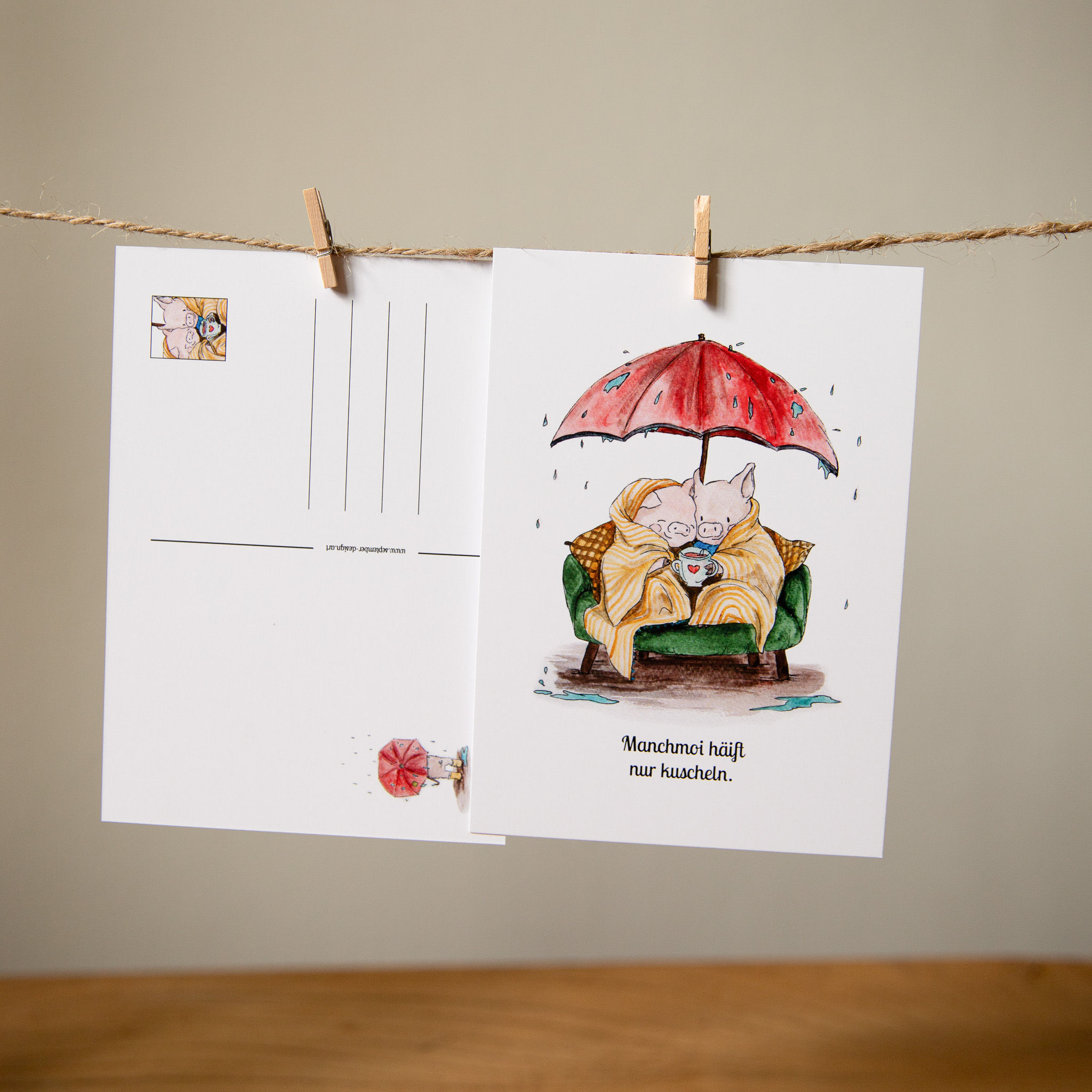 Sauwetter – Manchmoi hälft nur kuscheln | Postkarte