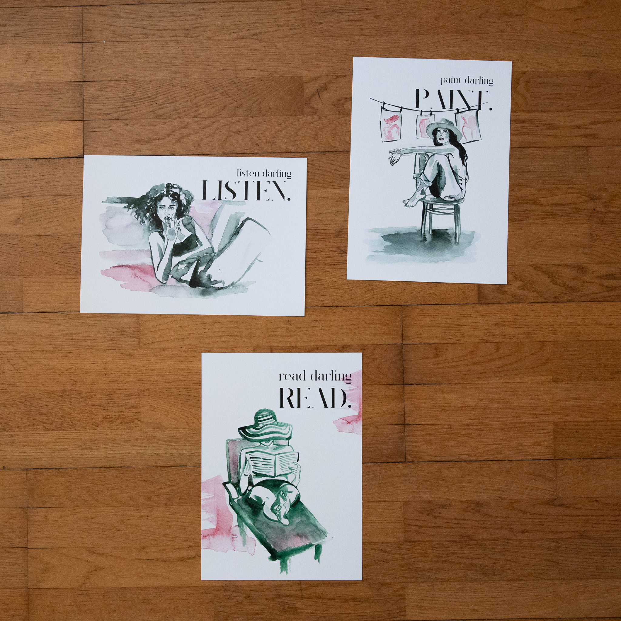 3er Set - A4 Prints: Listen, Read and Paint