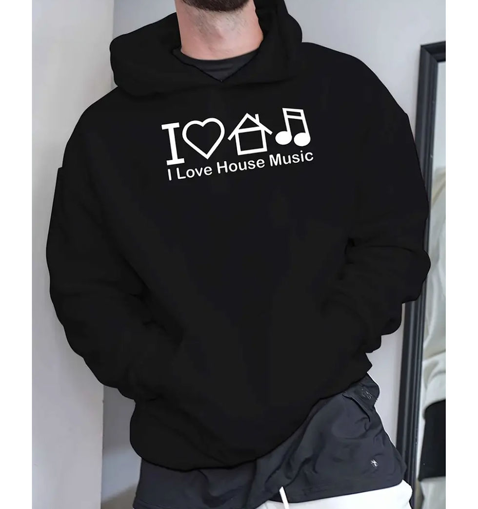 Thumbnail: Black I Love House Music Symbols Hoodie Front