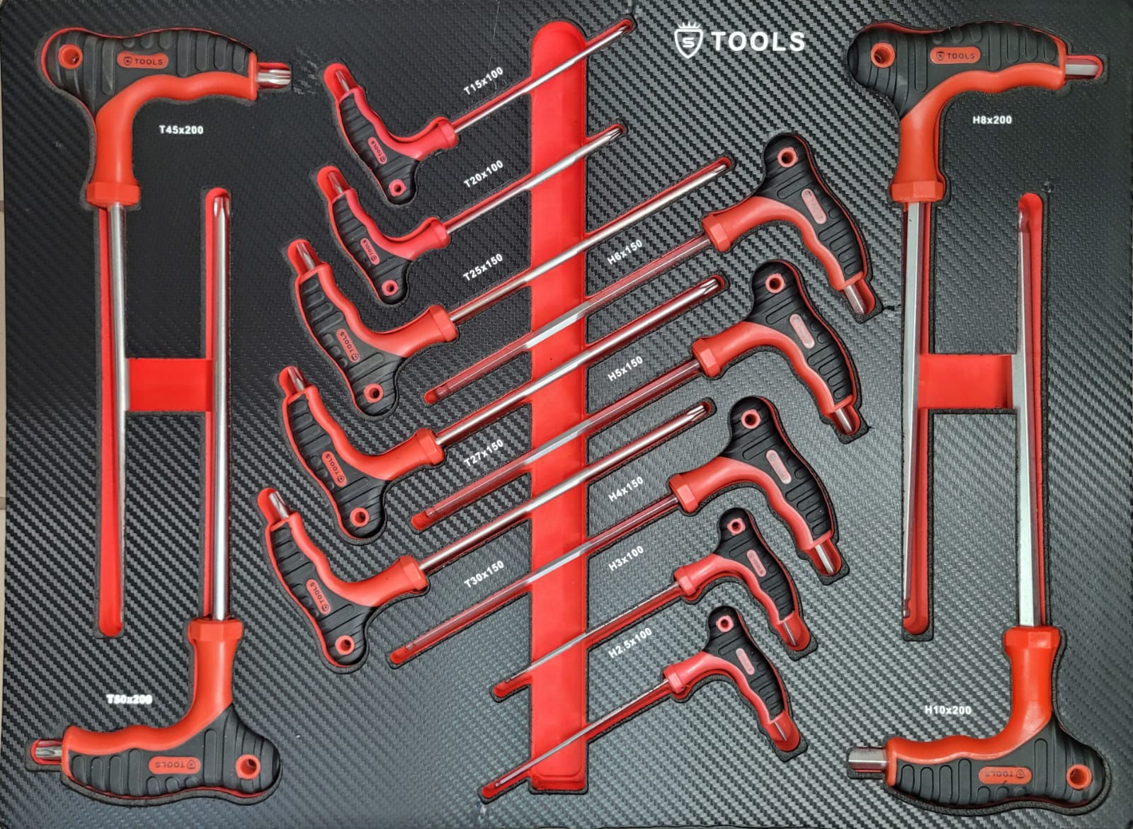 MODULE CLÉS EN T TORX & ALLEN - Plateau d'outillage professionnel en mousse thermoformée carbone pour servante d'atelier.