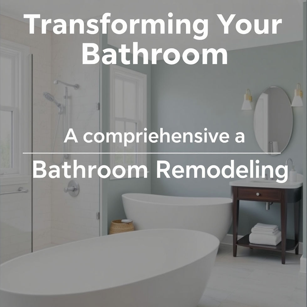 Modern bathroom with a freestanding tub, vanity, and green walls. Text: Transforming Your Bathroom, A comprehensive Bathroom Remodeling.