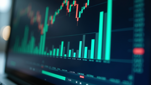 Close-up view of a computer screen displaying financial data and graphs
