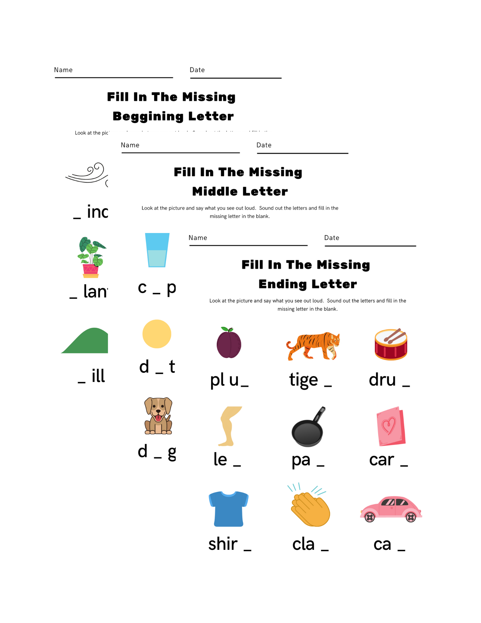 FIll In Missing Letter Sound | Activity Pages
