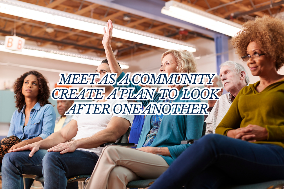 Woman raising her hand while sitting amongst other adults in a community meeting