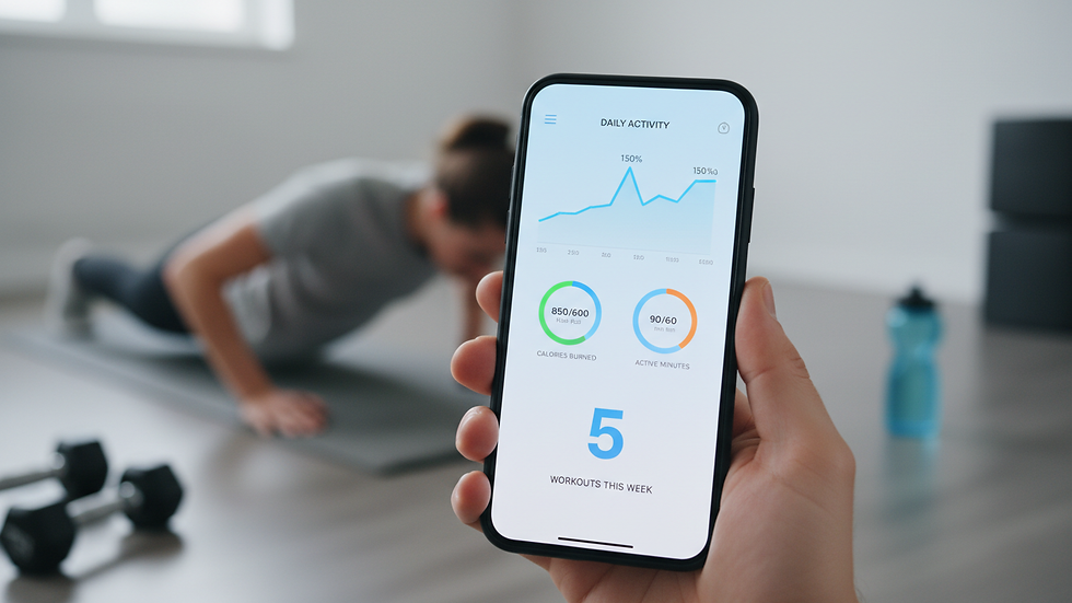 Close-up view of a fitness app showing workout progress on a smartphone