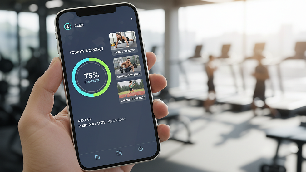 Close-up view of a smartphone displaying a personalized workout app interface
