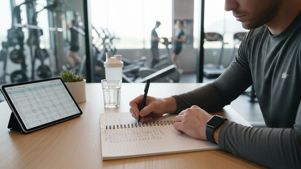 Close-up view of a fitness trainer writing a workout plan