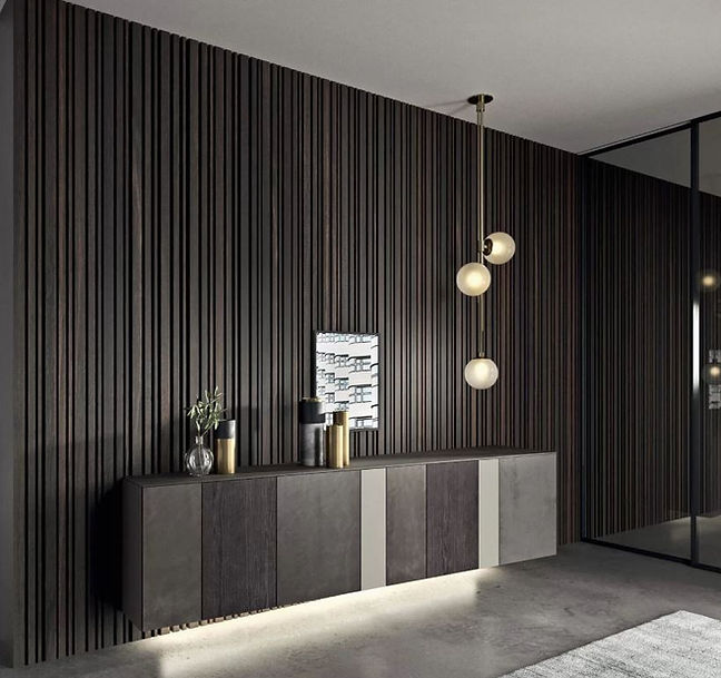 Presotto console table with a light above it