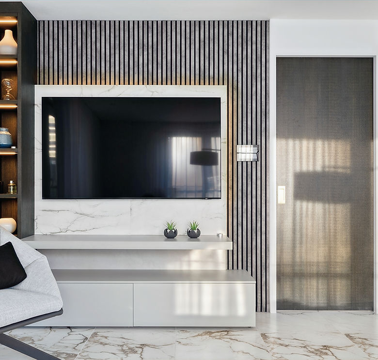 Luxury modern Italian yet practical TV unit finished in magnolia