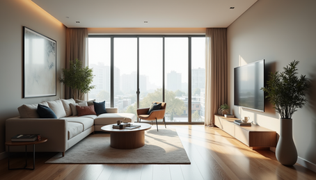 Open-plan living room with natural light