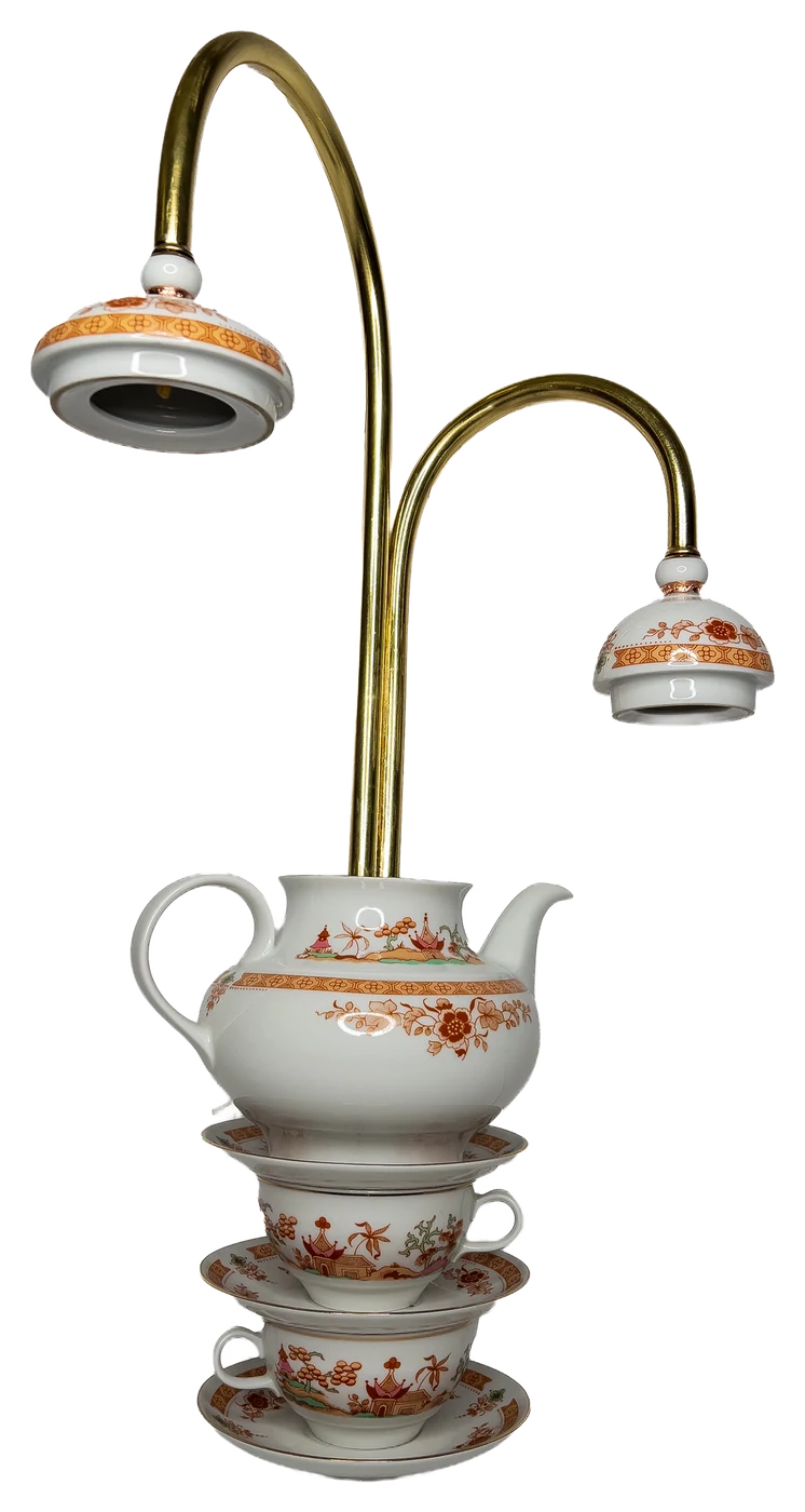Porcelain Teapot Lamp in the studio, switched off