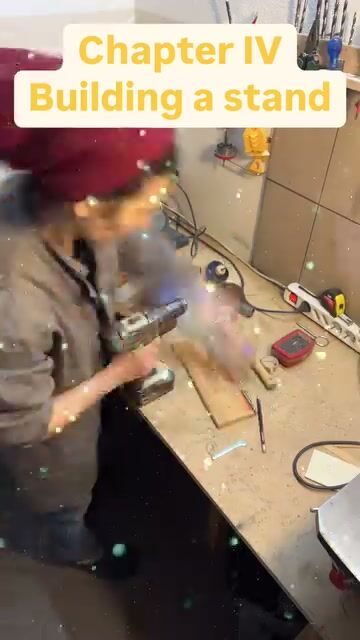 Keren drilling the walnut stand
