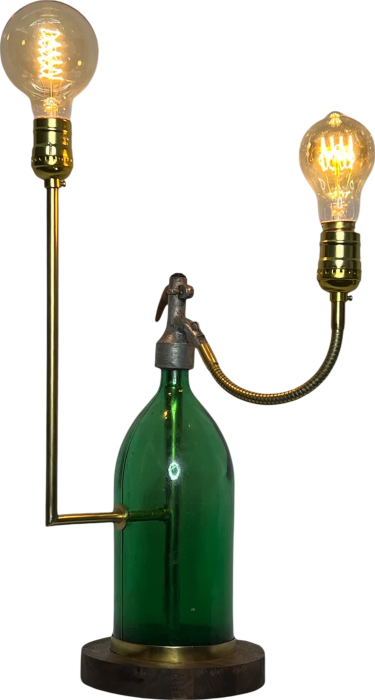 Green Sifon Lamp, Once a soda siphon, now a table lamp.
