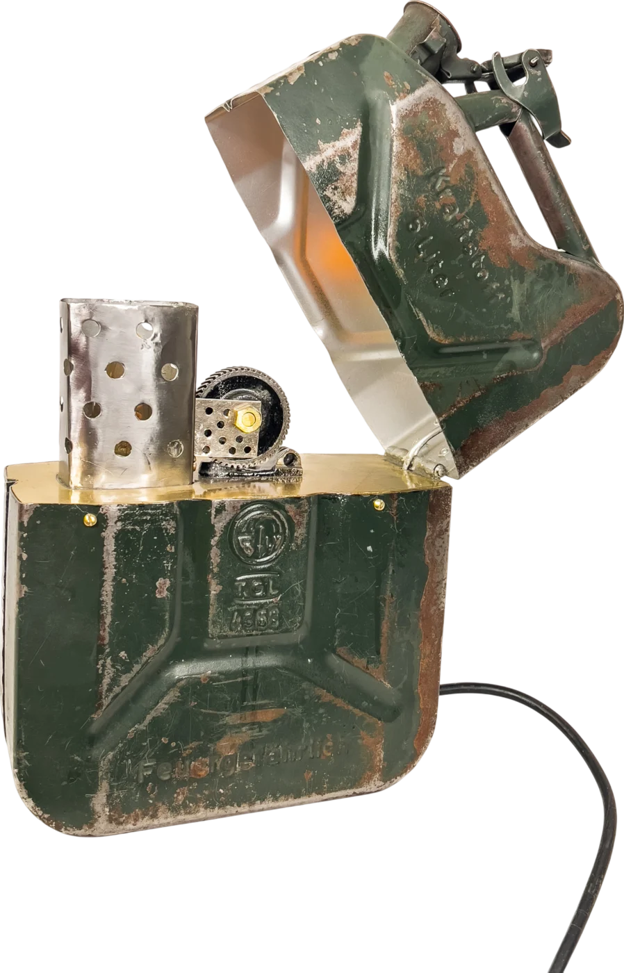 Zippo Gas Tank Lamp in the studio, switched off