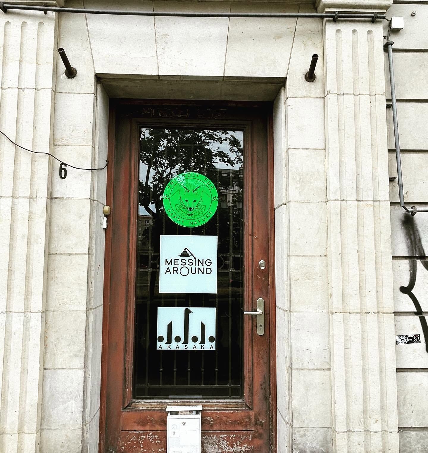 The studio door at Frankfurter Allee 6, with the Messing Around sign