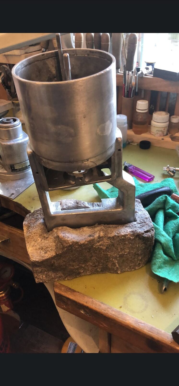 The drill meets its base.