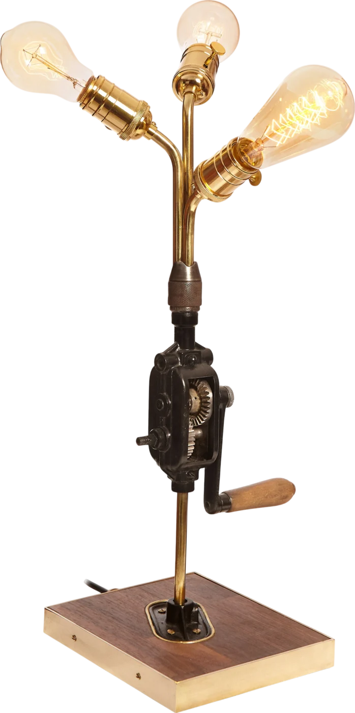 Hand Drill Lamp, Once a hand drill, now a table lamp.