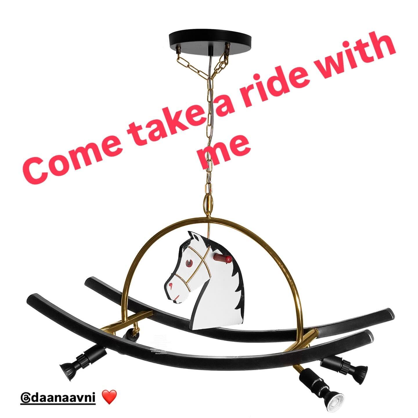 Story frame: the finished Horse Lamp, captioned Come take a ride with me