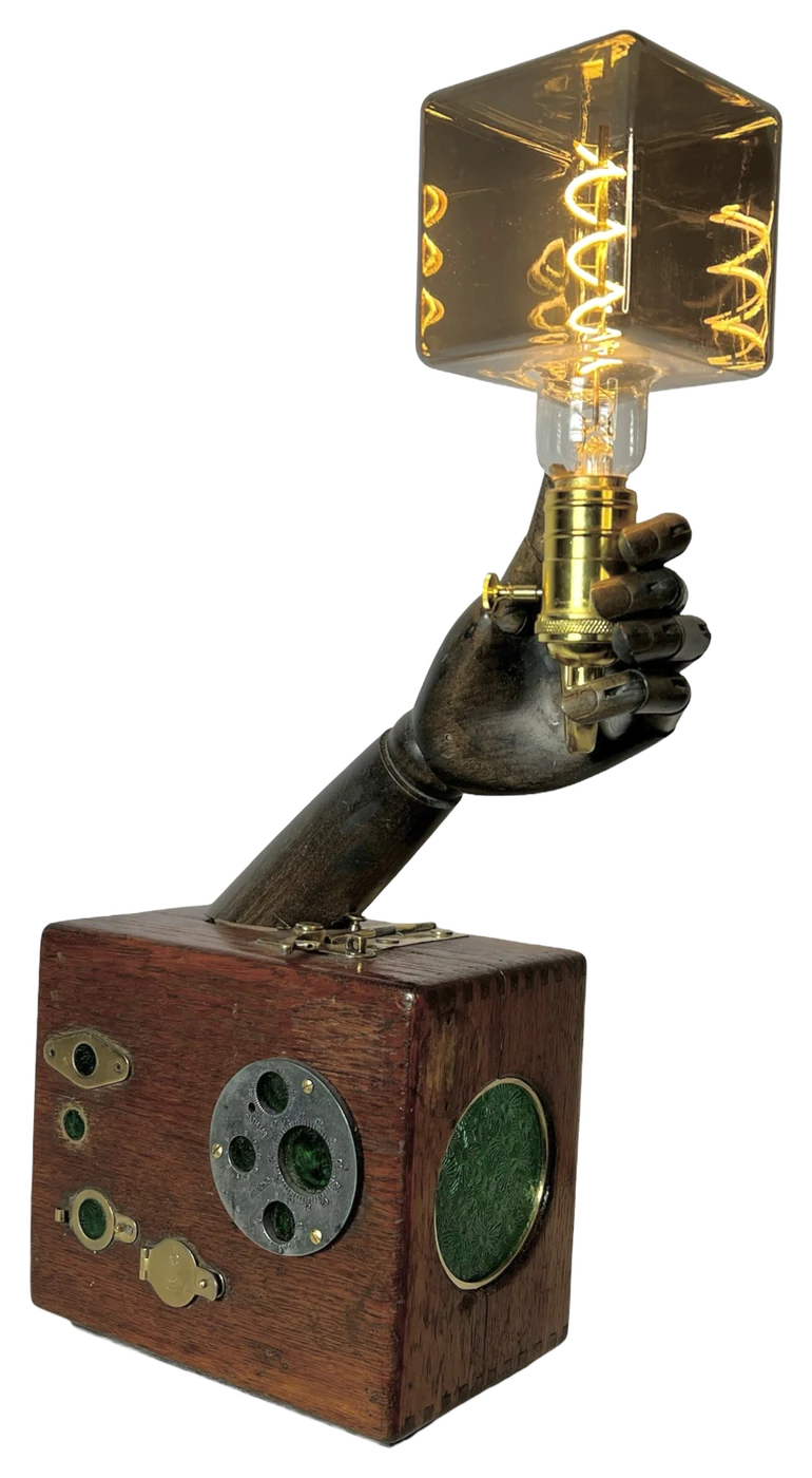 Dummy Hand Lamp in the studio, switched on