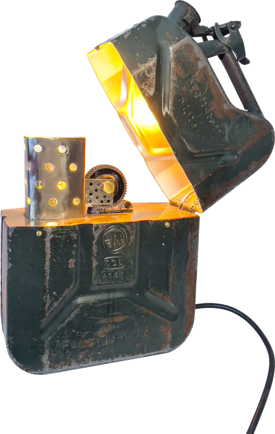 Zippo Gas Tank Lamp, Once a jerry can, now a table lamp.