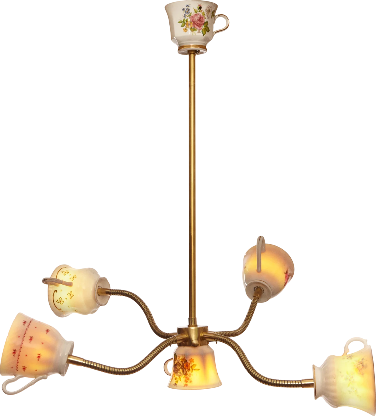 Tea Party, Once teacups and saucers, now a chandelier.