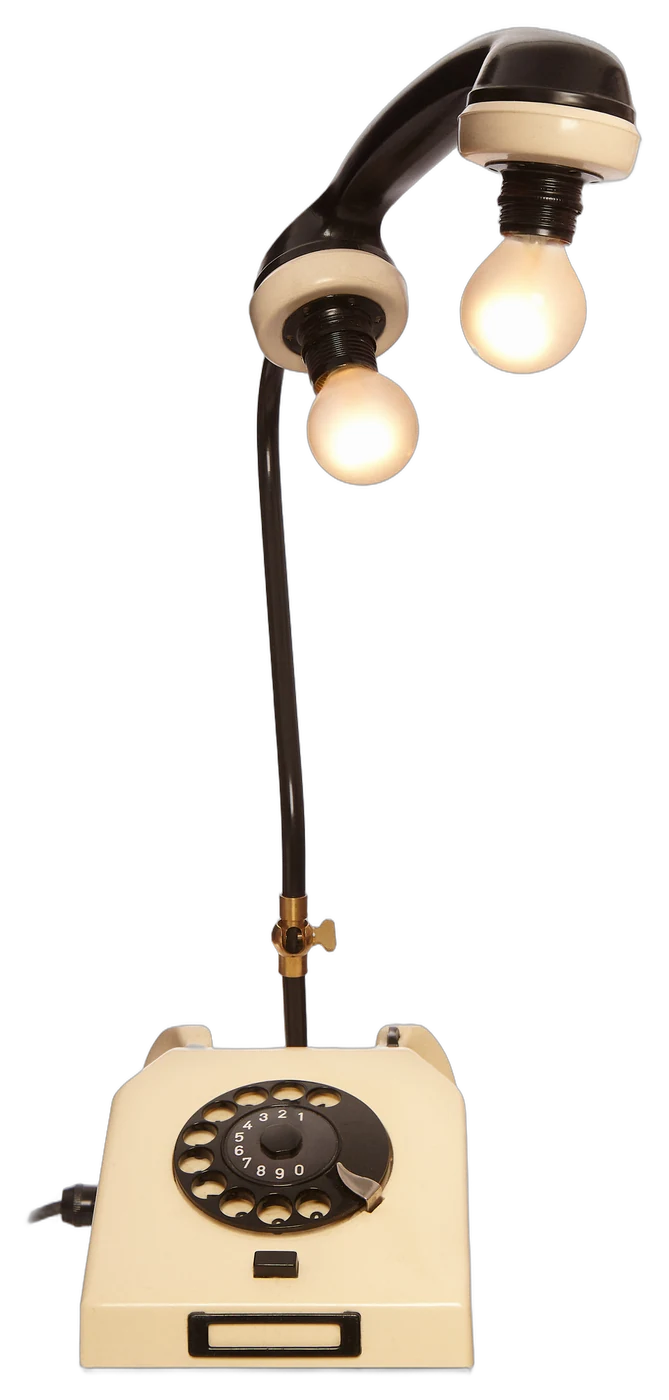 White Phone, Once a white telephone, now a table lamp.