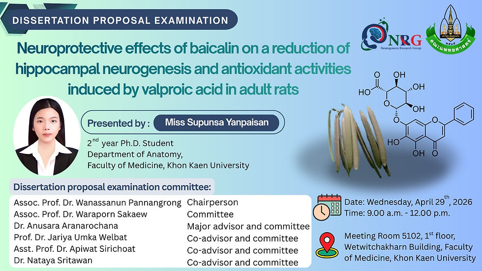 Dissertation Examination: Neuroprotective effects of baicalin on a reduction of hippocampal neurogenesis and antioxidant activities induced by valproic acid in adult rats