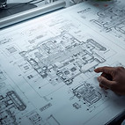 photo realistic wide angle hydraulic fluid technology schematic with African man's hand in
