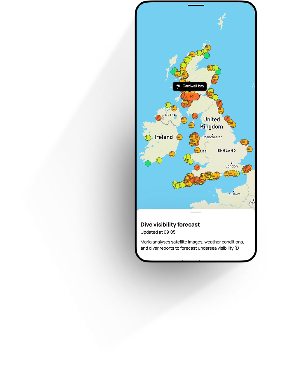 Map of UK and ireland popular scuba diving, freediving and spearfishing spots