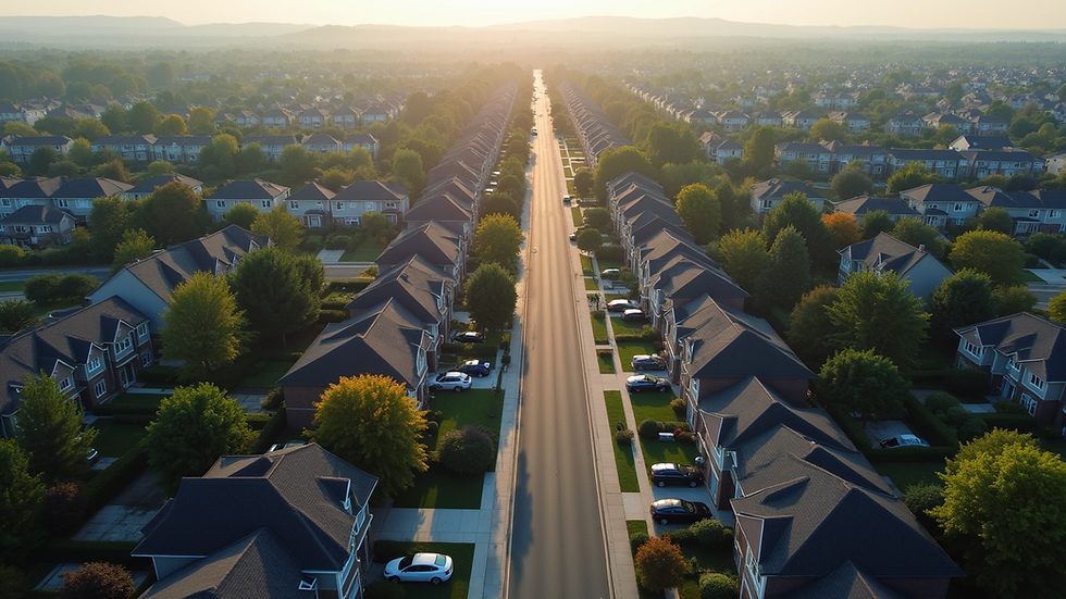 High angle view of a residential neighborhood with drone photography