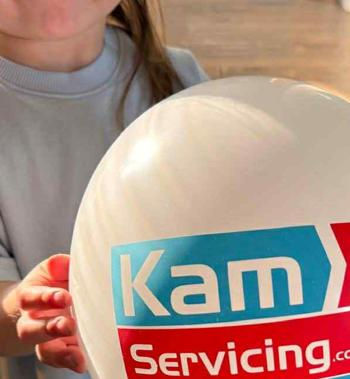 Logo printed balloon for businesses – available flat, on sticks, or helium-filled, Louise’s Party Deals, Ripley Derbyshire