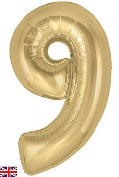 Thumbnail: Gold Silk Number 9  foil balloon 34 inch large birthday balloon suitable for air or helium