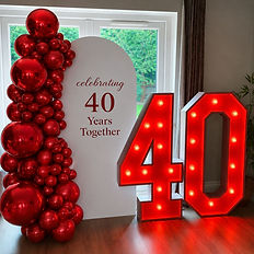 Light-up number display with personalised sailboard and balloon styling for a milestone anniversary