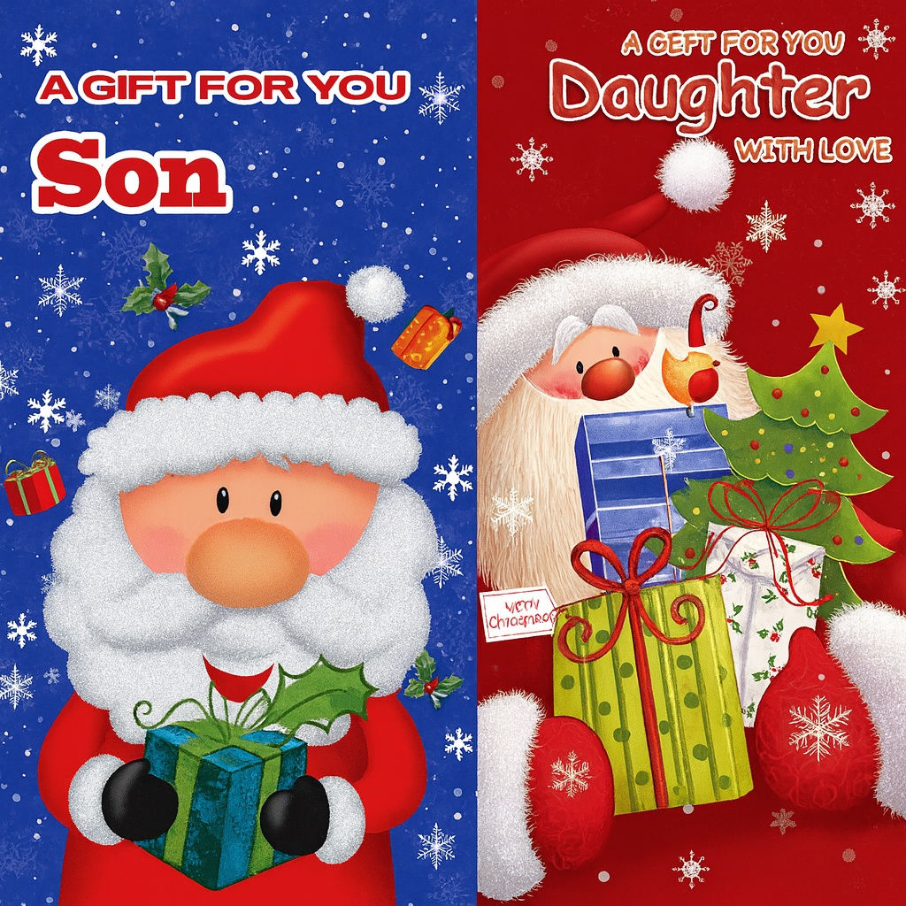 Festive Christmas money wallets with Santa designs, supplied with matching envelopes – perfect for cash, vouchers, or gift ca