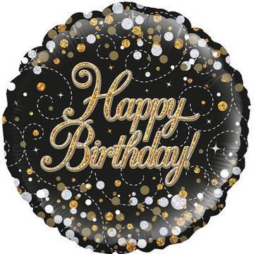 Thumbnail: Black and gold Happy Birthday foil balloons – milestone ages