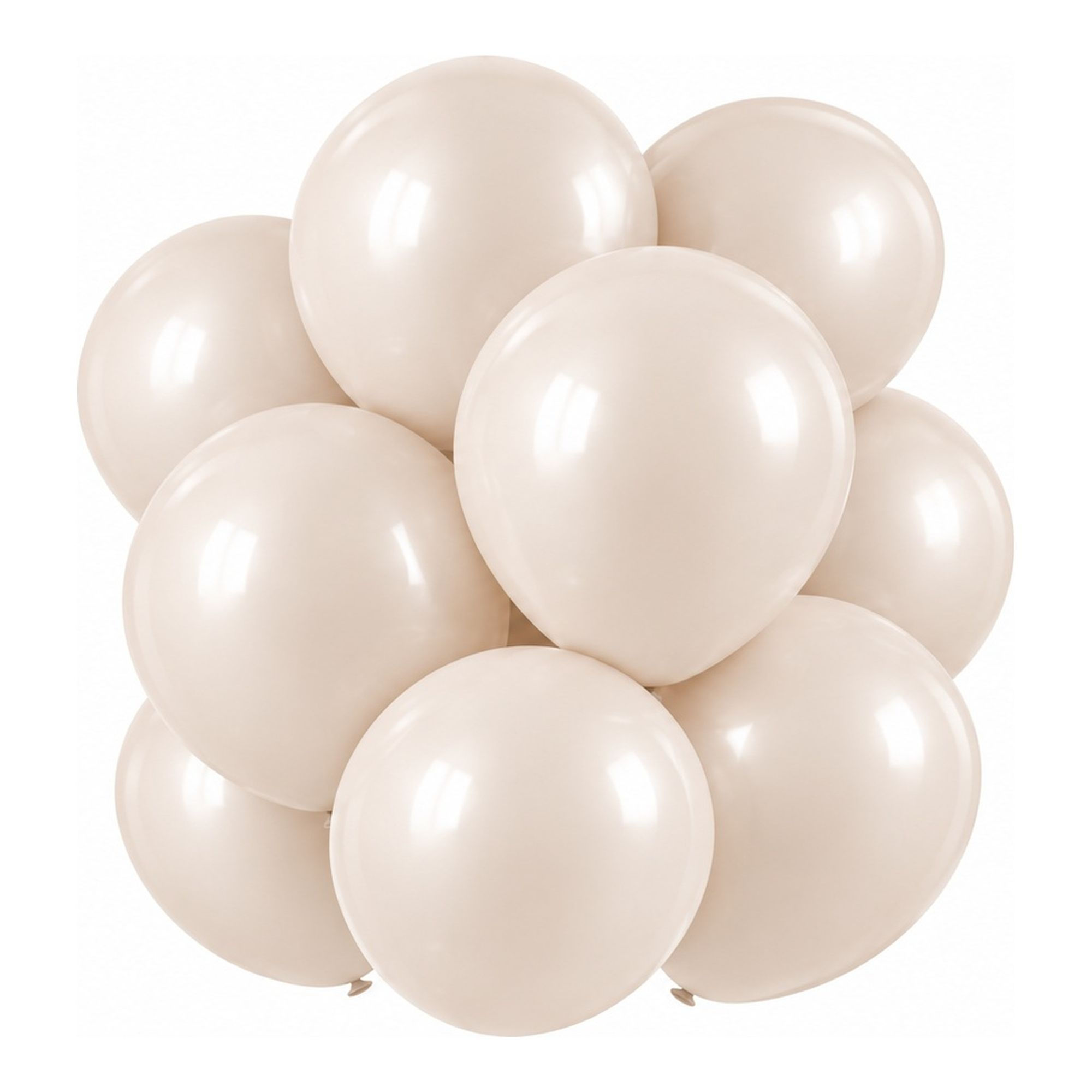 Kalisan Aura Beige Cream latex balloons in assorted sizes on a white background.
