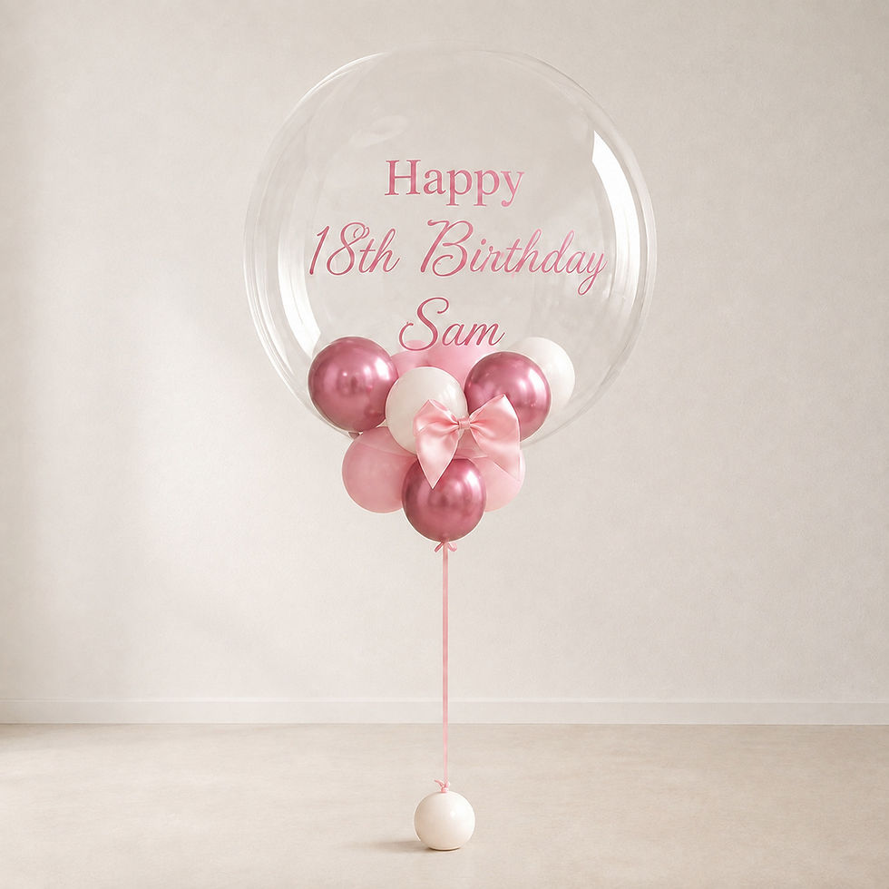Personalised 18th birthday helium bubble balloon in pink and white