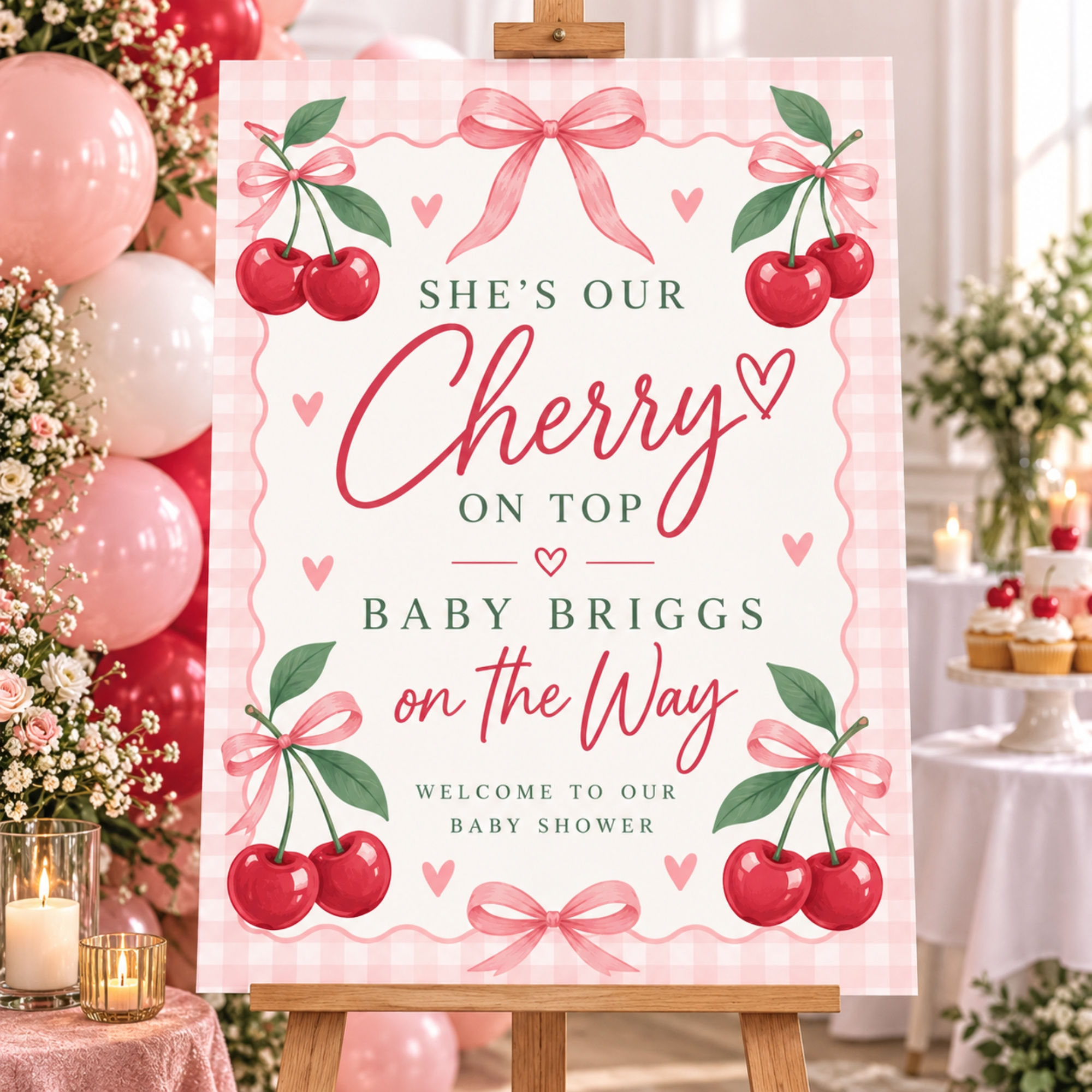 Cherry on Top Personalised Baby Shower Sign