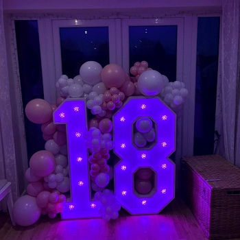 Light-up numbers with balloon display for celebrations in Ripley, Derbyshire.