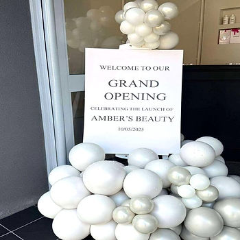Personalised business welcome sign with optional balloon styling – ideal for openings and promotions, Louise’s Party Deals, Ripley Derbyshire