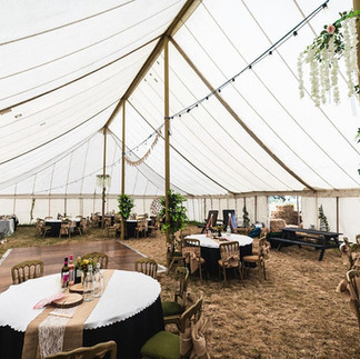 The marquee at BrackenXcapes decked out for Kirsty and Nathan's wedding reception 